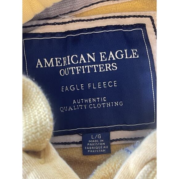 VTG Y2K American Eagle Hoodie Adult Large | Yellow Embroidered Fleece‎ Lined - Picture 6 of 6